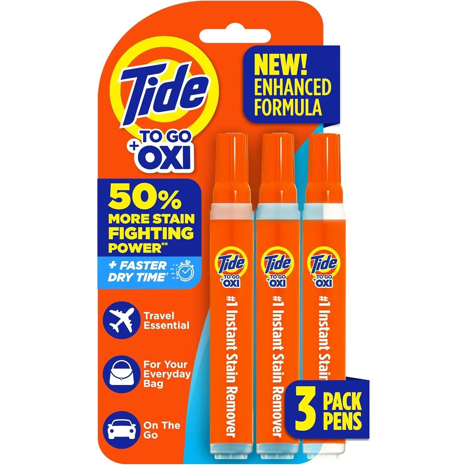 Tide Pen Stain Remover for Clothes, Tide To Go Pen, Instant Stain Remover Pen & Spot Cleaner, Portable & Travel-Friendly, Works on Food & Drink Stains, Fits in Purses & Bags, 3 Count (Pack of 1)