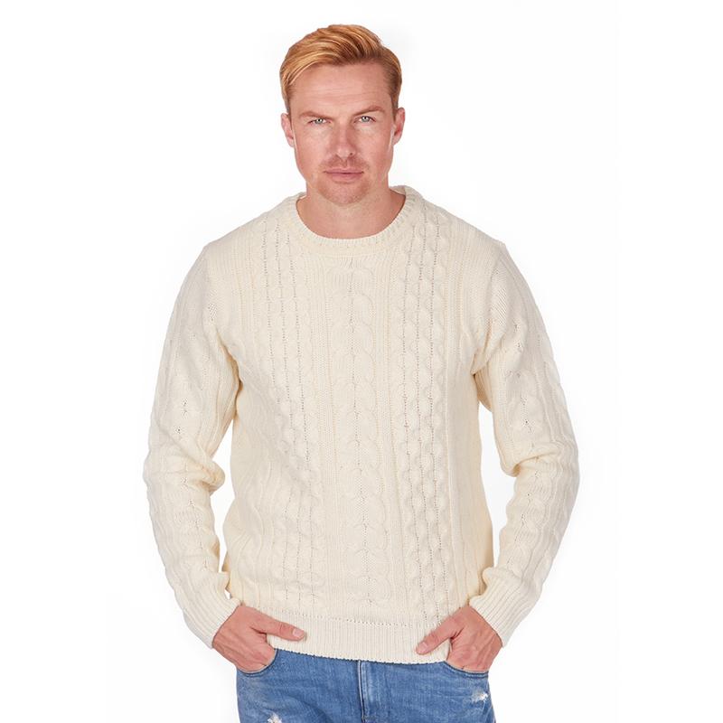 Mens Classic Chunky Cable Knit Crew Neck Jumper Fitted Sweater Pullover Size L-XL 1