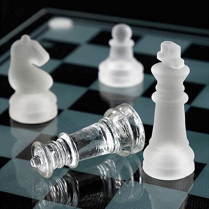 Glass Chess Set, Frosted Polished Glass Chess Board Set Glass Chess and Concepts Set Crystal Chess Board Youth Adults Play Set, Classic Chest Pieces Board Case, Board Game for Family, Friends, Adults, Gift, Christmas, Thanksgiving 6