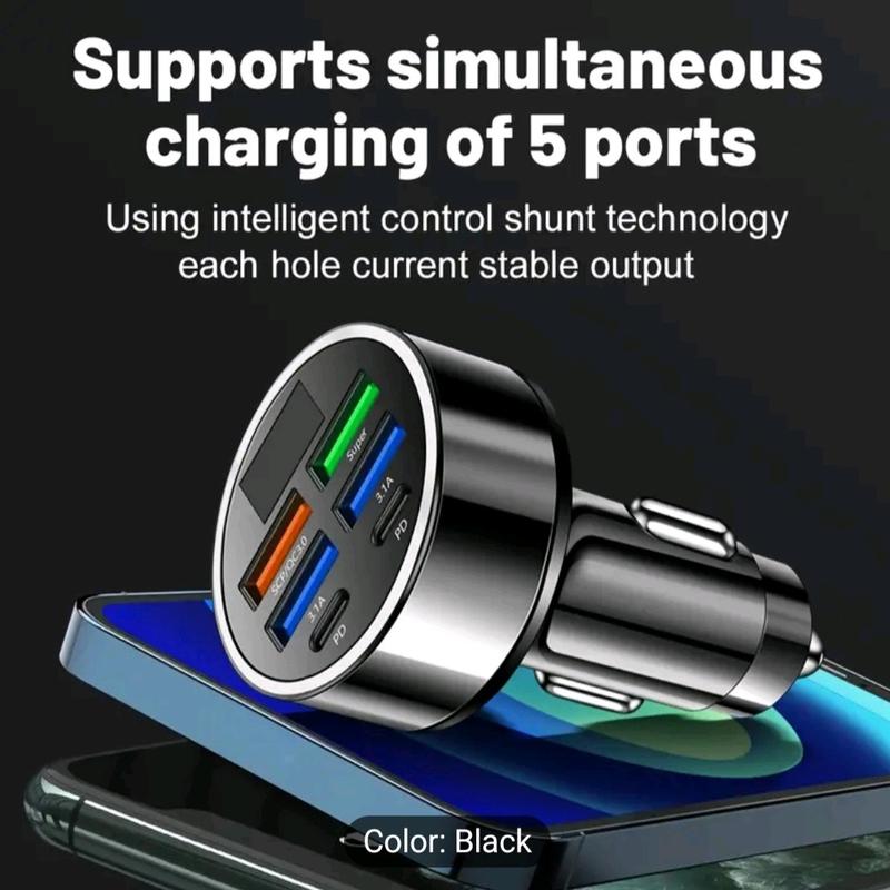 Multi-function Super Fast Charger Car Charger One Pull Six Charging Digital Display Pressure Test Mobile Phone Charging Conversion Plug 12-24V Universal for Cars and Trucks 2