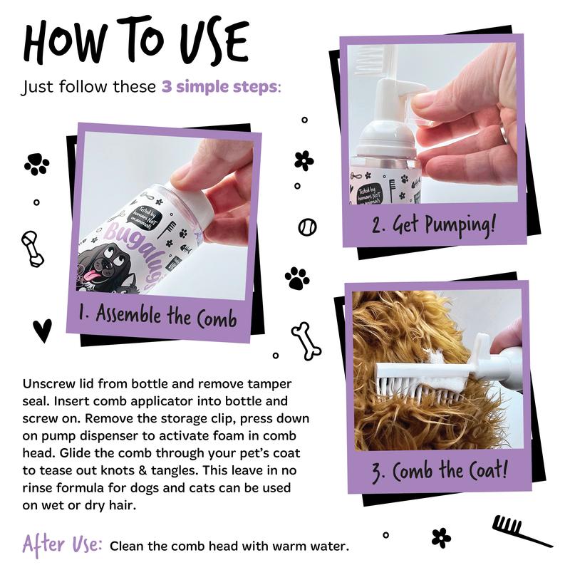 BUGALUGS PET CARE 2 in 1 Lavender & Chamomile Detangling Foam Comb for Dogs & Cats 5