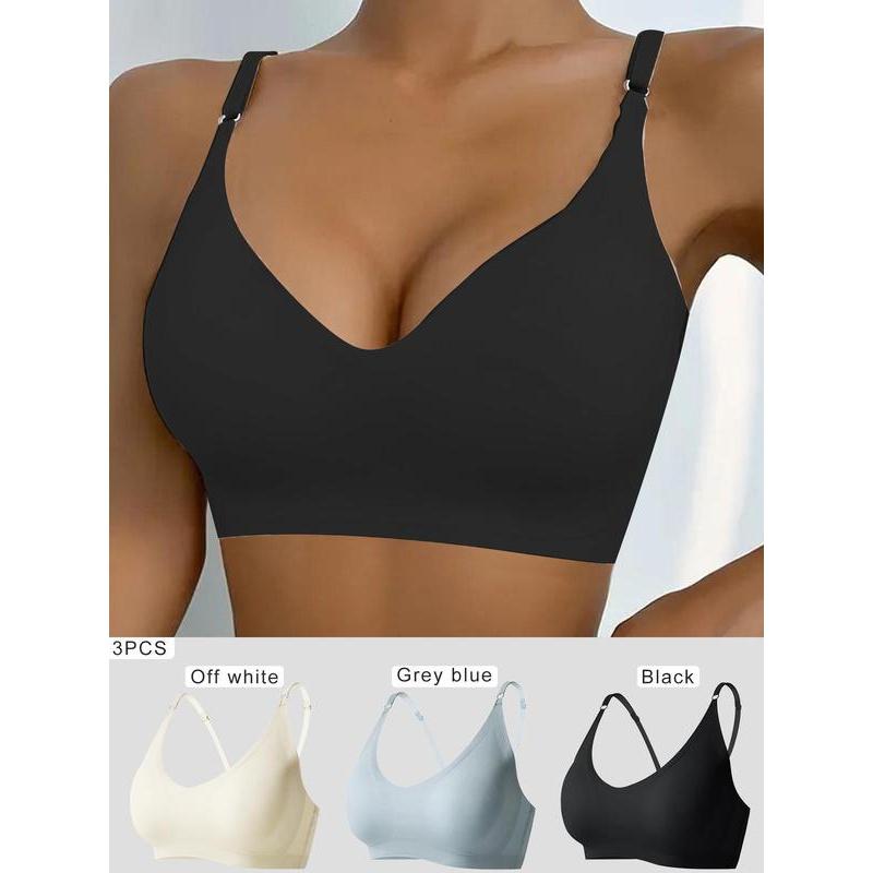 Women's Solid Color Adjustable Strap Padded Wireless Bra, Curvy Holiday Wear 2024, Soft Comfortable Breathable Seamless Push Up Lingerie Top, Lingerie for All Seasons, Summer Wear 2024 7