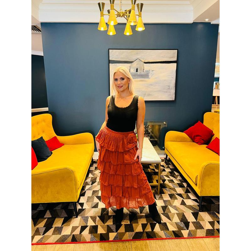 Olga Ruffle Skirt Rust 1
