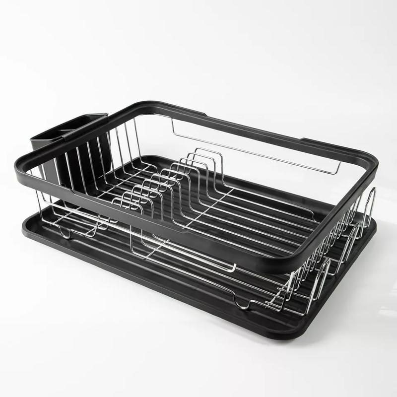 Kitchen Dish Drainer Rack with Plastic Drip Tray Cutlery Holder Kitchen Dish Drainer Rack/Separate Cutlery Holder/Removable Drip Tray Organiser 3