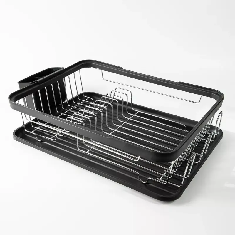 Kitchen Dish Drainer Rack with Plastic Drip Tray Cutlery Holder Kitchen Dish Drainer Rack/Separate Cutlery Holder/Removable Drip Tray Organiser 2