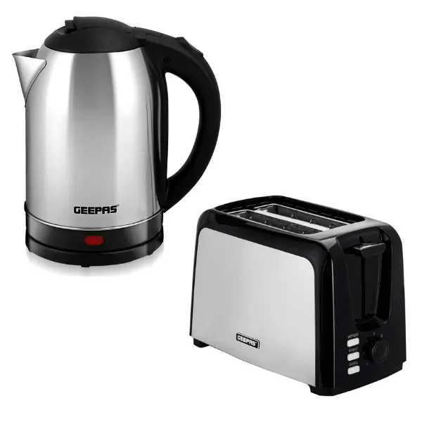 Geepas Kettle Toaster 1.8L Kettle Stainless Steel Set + 2 Slice Toaster Everyday Essential