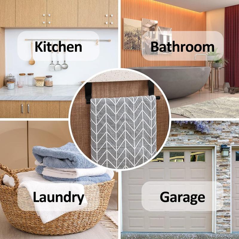2pcs Over the Door Towel Rail, TACYKIBD Tea Towel Holder Hanger Storage, 23cm Dish Towel Holder for Hanging Over The Cupboard Drawer Cabinet Kitchen Bathroom Bar (Black) 4