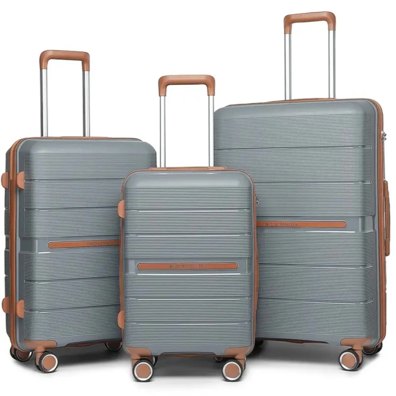 British Travellers 3Pcs of 20" 24" 28" Suitcase set Carry On Hand Cabin Luggage Lightweight Hard Shell PP Suitcase with 4 Spinner Wheels TSA Lock Travel Trolley Case