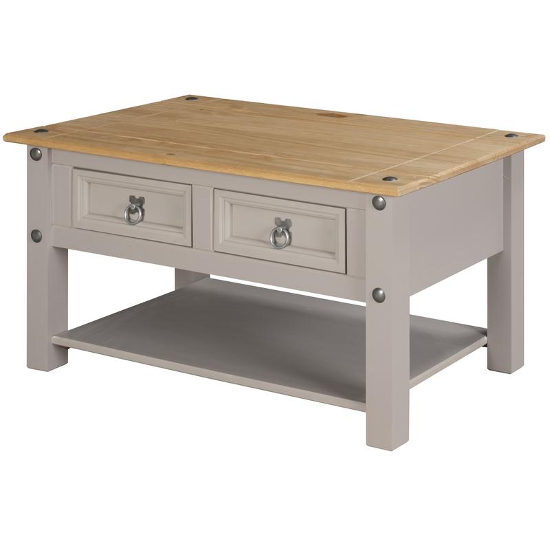 Corona Grey Coffee Table 2 Drawer Mexican Solid Pine coffeetable coffeetable coffeetables 2
