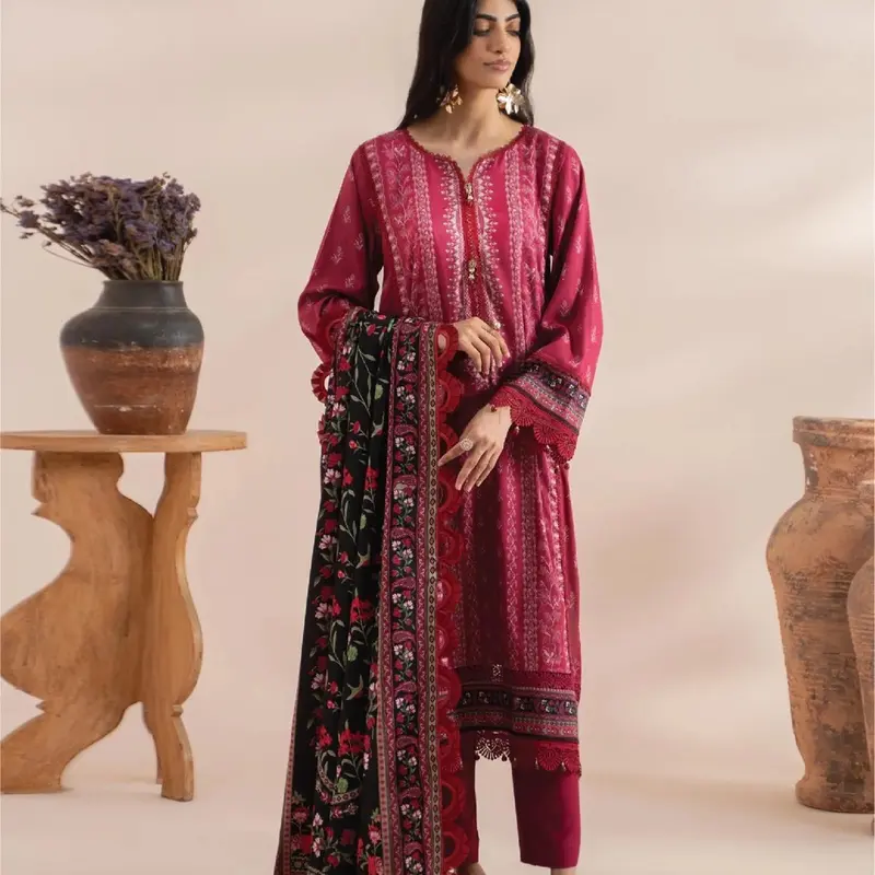 NEW Mausummery 2024 linen 3pc Digital Printed Dress with Lacing  Dupatta stitched suits pakistani dresses 6