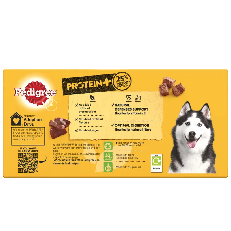 Pedigree Dog Food Tins | Protein + Plus (25% Extra Protein) | Complete Wet Food for Adult Dogs | High Quality, Natural Ingredients | Bulk Buy Deals Available | Turkey, Chicken, Duck, Beef, Game & Poultry Flavours in Pate Style Loaf 4