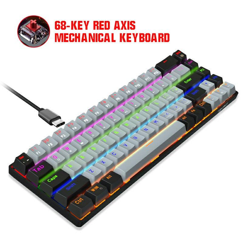 V800 68 Keys Keycap RGB Lighting Effect Metal Panel Mechanical Keyboard Grey 2