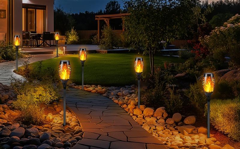Product Introduction of 4/8/12pcs Solar Powered Flickering Flame Garden Lights, Plastic, Solar Charging, 600mAh Nickel Battery, with Auto On/Off, for Lawn, Yard, Sidewalk, Driveway Landscape Lighting 8