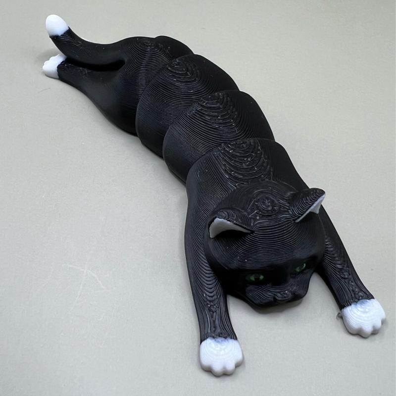 Flexi Fidget Cute Cat/ Kitten 3D Printed Model Gift articulated available as with or without Keyring for Party bags 2