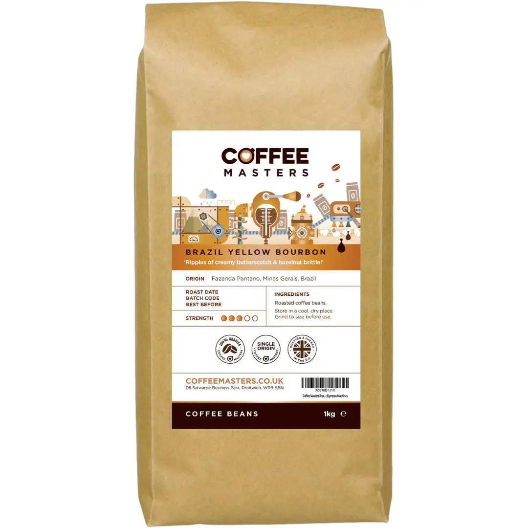 Coffee Masters Brazil Yellow Bourbon Coffee Beans 1kg - Single Origin 100% Arabica Coffee Beans for a Heavy Bodied Creamy Espresso - Ideal for Espresso Machines Beverage