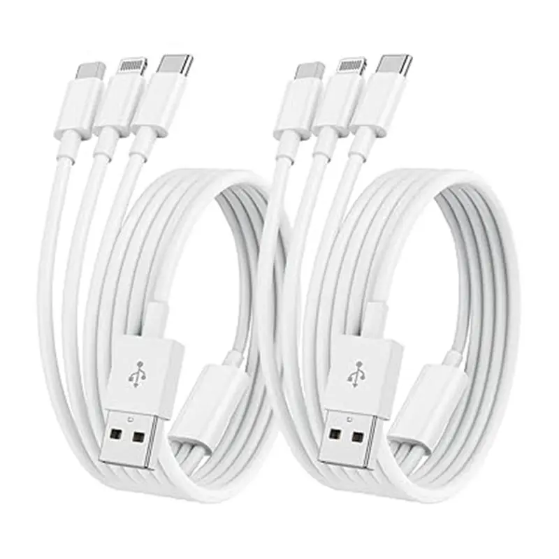 Multi Charger Cable, 2Pack 2M Multi Charging Cable Phone Charger Cables with Micro USB Type C Lightning Cable Connector for iPhone, iPad, HTC, LG, Samsung Galaxy, Huawei, Android Smartphones and More  Devices Mobile Durable Electronic Cellphone 7