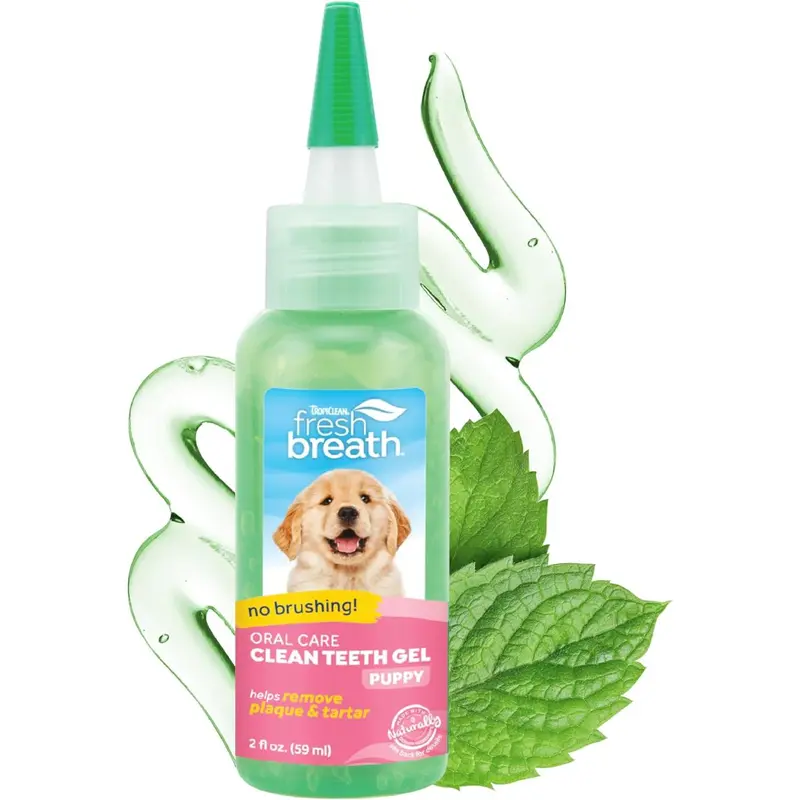TropiClean Fresh Breath Puppy Teeth Cleaning Gel - No Brushing Dental Care - Breath Freshener Oral Care - Complete Puppy Teeth Cleaning Solution - Helps Remove Plaque & Tartar, For Puppies, 59ml 0