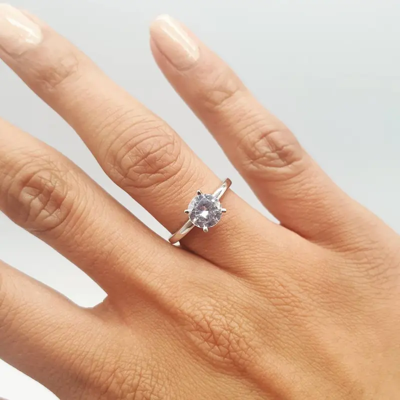 925 Sterling Silver Round 1.5ct Cubic Zirconia Solitaire Engagement Ring 2