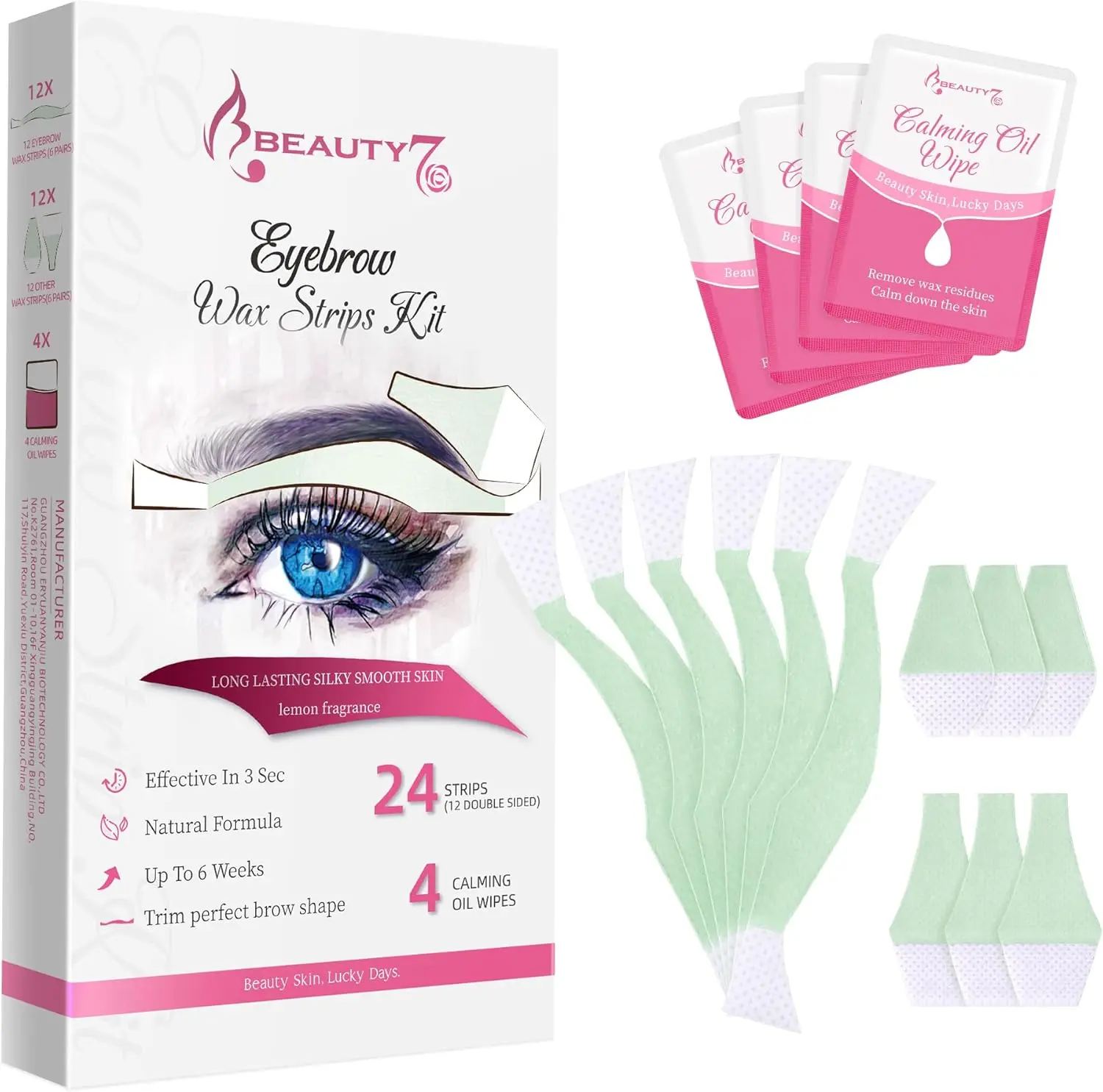 Wax Strips for Face, Eyebrow Shaper Pre-cut, 24pcs Waxing Strips with 4pcs Cleaner Oil Wipes, Cold Wax Strips Facial Hair Removal Body Care Smooth