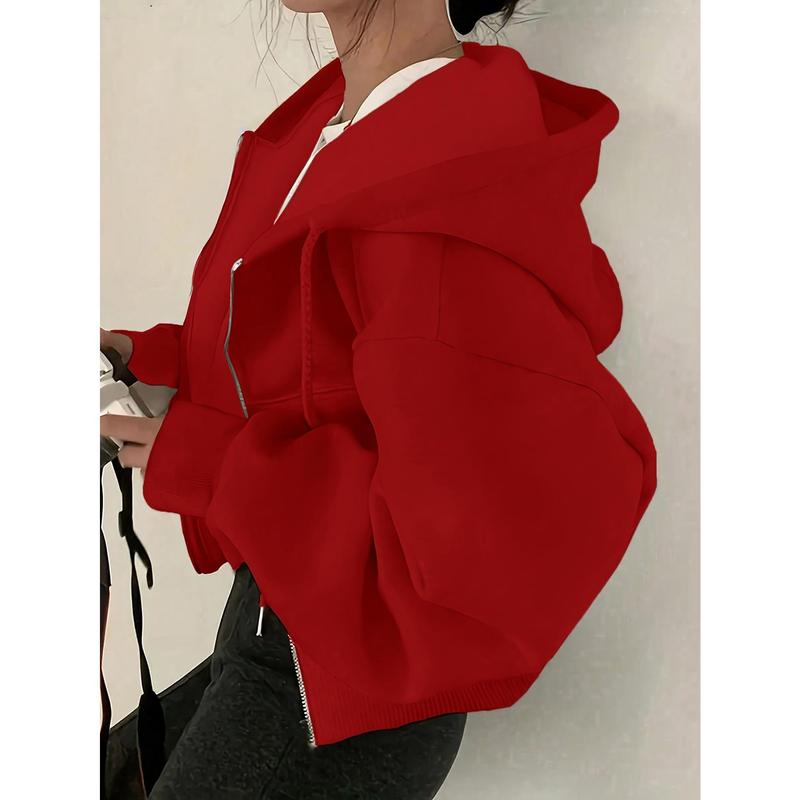Cozy Drop Shoulder Hoodie - Fashion Hoodies with Kangaroo Pocket, Casual Zipper Long Sleeve Drawstring Sweatshirt, Soft Women's Clothing for Everyday Wear 4