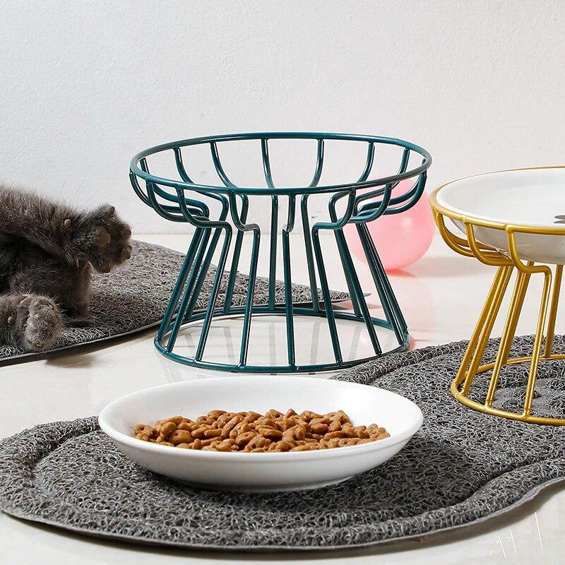 【LOLOVELO】1Set Pet Ceramic Bowl Iron Rack Cat Food Snacks Canned Plate Anti-black Chin Anti-turning Water Does Not Leak Easy To Eat 4