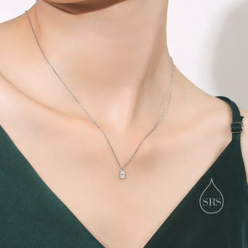 1 Carat Moissanite Diamond Classic Single Stone Pendant Necklace in Sterling Silver, Oval Cut, Genuine Moissanite Diamond, 18 inch chain 5