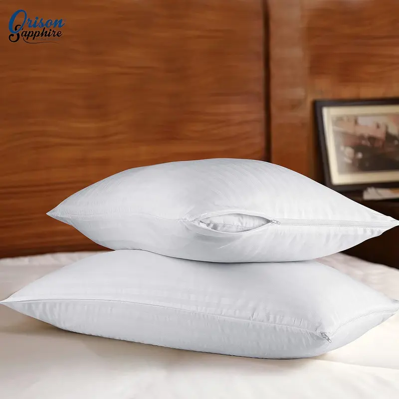 Satin Stripe Pack of 4 Pillow Protectors Covers - Ultra Soft Microfiber, Breathable, Hypoallergenic, Zipper cases, UK Standard Size 50 x 75cm 6