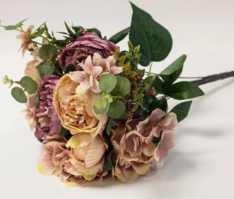 Artificial Silk Peony Flower Bouquet - Decorative Fruit - No. 4 - Ornaments and Plants for Home - Red Chrysanthemum Flowers 6