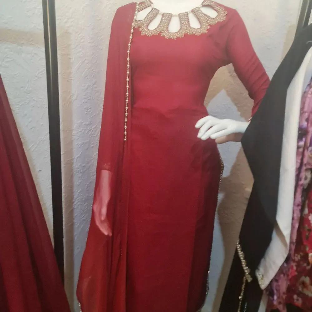 red pearl dhanak suit