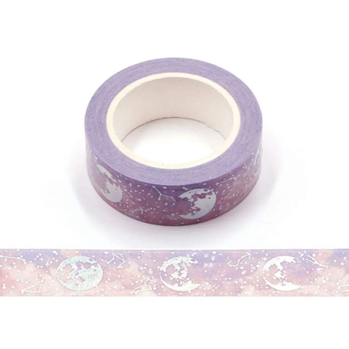 Syntego Lilac Lunar Eclipse Washi Tape Embossed with Holographic Silver Foil Decorative Masking Tape 15mm x 10 Meters