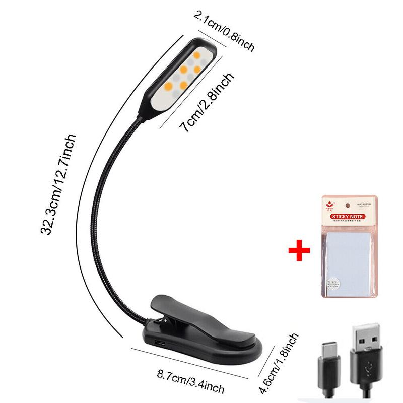 10LED Rechargeable Book LED Clip-on Reading Light 3 Color Temperature USB Lamp. 1
