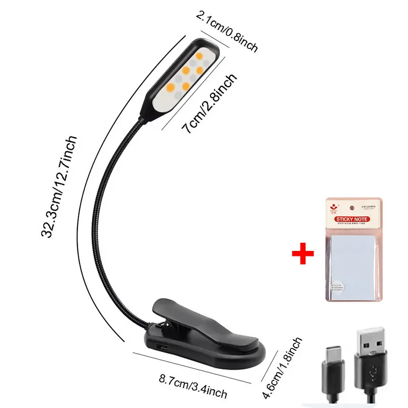 10LED Rechargeable Book LED Clip-on Reading Light 3 Color Temperature USB Lamp. 1