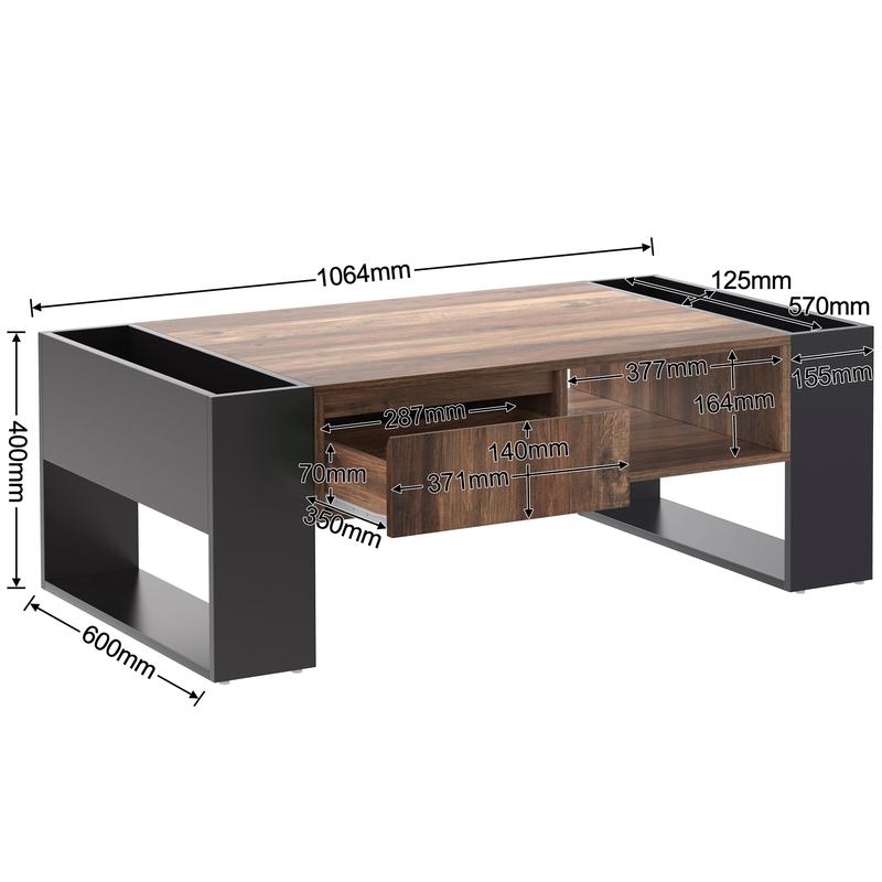 BTM Wood grain coffee table, with a handleless drawer, a storage compartment and rear storage compartment, double-sided storage. With storage compartments on both sides.Office, living room sofa table 2