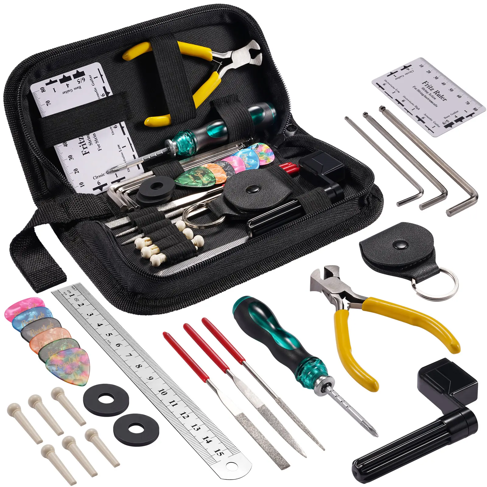 POGOLAB 31 Pcs Guitar Maintenance Tool Kit, Guitar Repairing Tool Kit with Carrying Bag for Guitar Ukulele Bass Mandolin Banjo, Gift for Music String Instrument Enthusiast