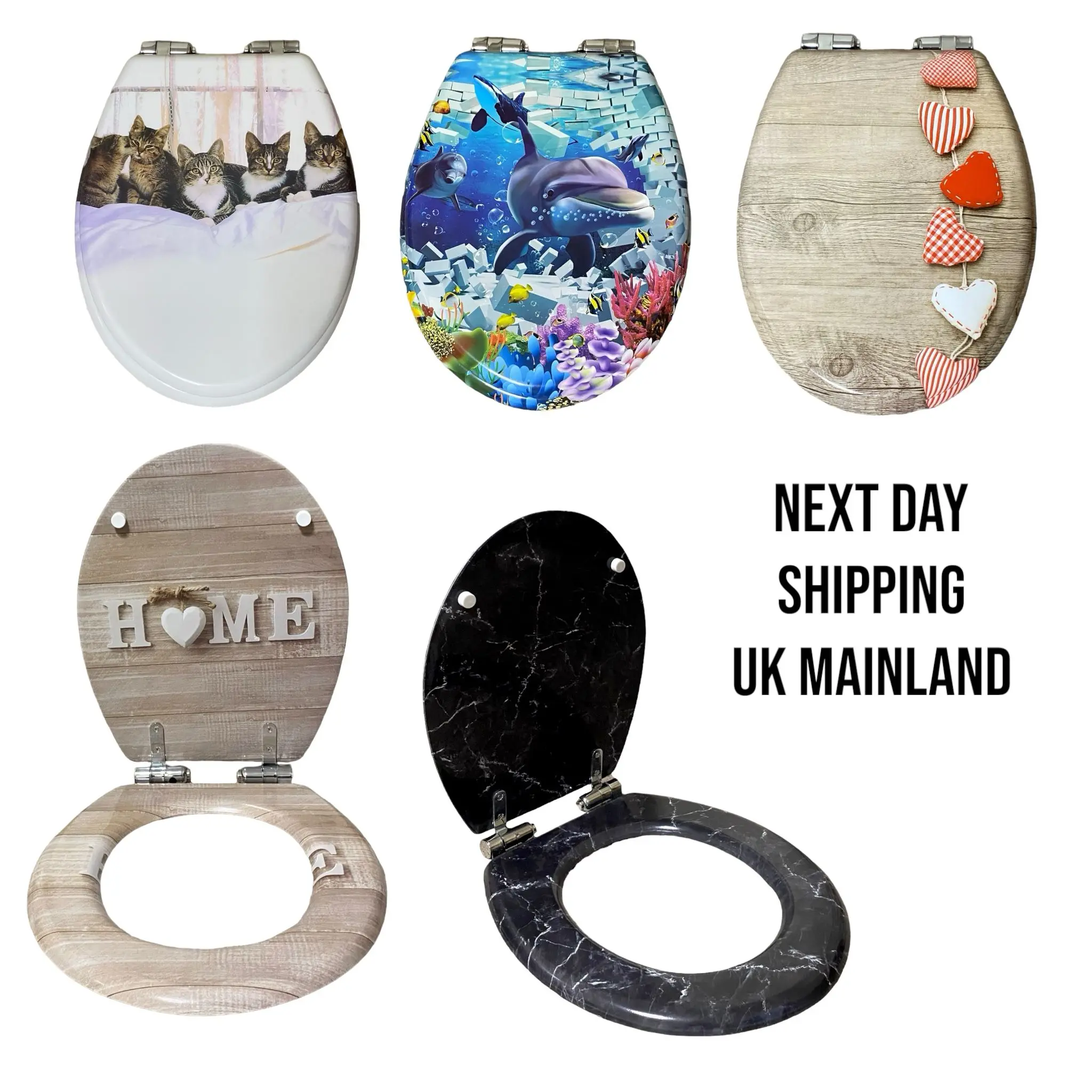 Universal Decorative Design 18" MDF Bathroom WC Toilet Seat with Quick and Easy Soft-Close Fitting