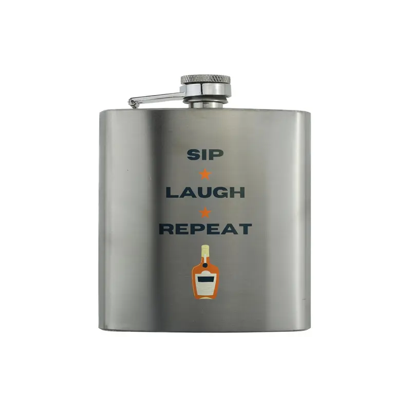 Stainless Steel Hip Flask with Full Colour - Sip, Laugh, Repeat Design - Perfect Christmas or Birthday Present for Fathers, Dad, and Grandad 5