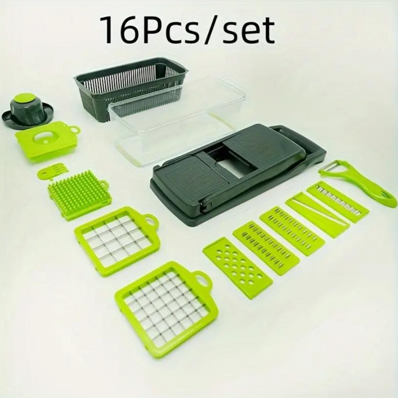 6/16pcs/Set, Vegetable Chopper, Multifunctional Fruit Slicer, Manual Food Grater, Vegetable Slicer, Cutter With Container, Onion Mincer Chopper, Household Potato Shredder, Kitchen Stuff, Kitchen Gadgets, Dorm Essentials Utensils 2