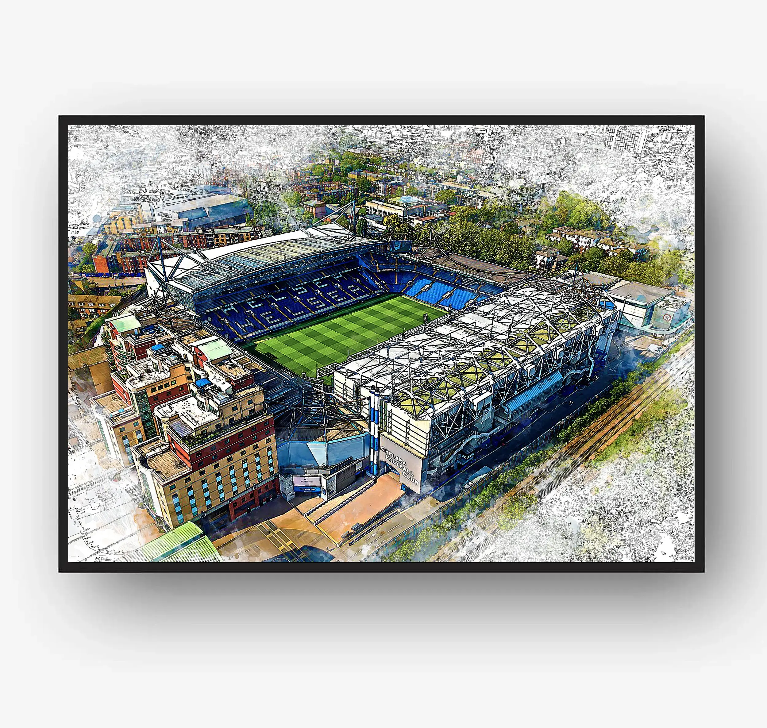 Stamford Bridge Stadium (Chelsea Football Club) - Wall Art Sketch/Paint Print - Various Sizes! Decor Photo