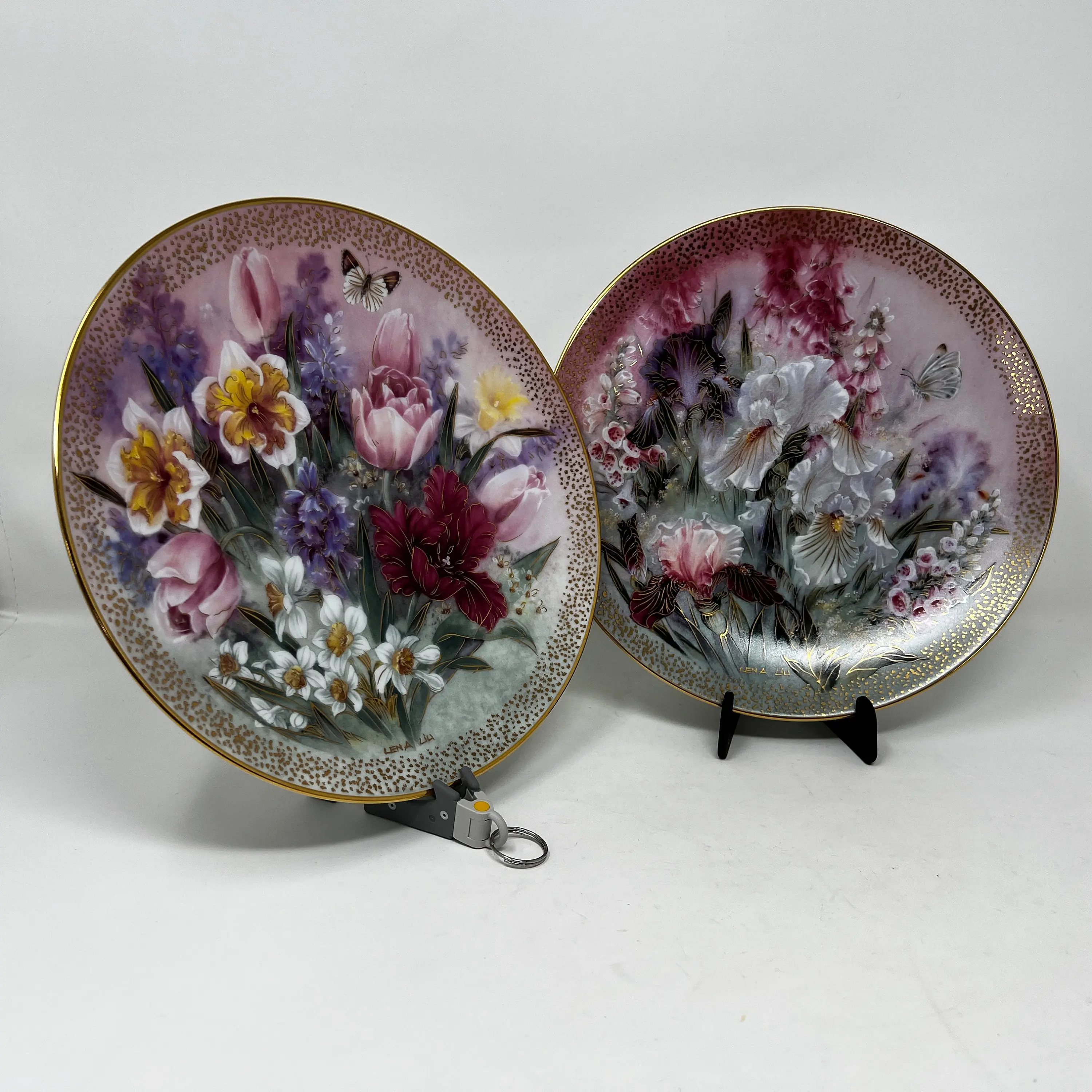 Tulip Ensemble  And Iris Quartet - W. L. George Limited Edition Collector Plate, Lena Liu Display Plate, Hand Painted Home Decor