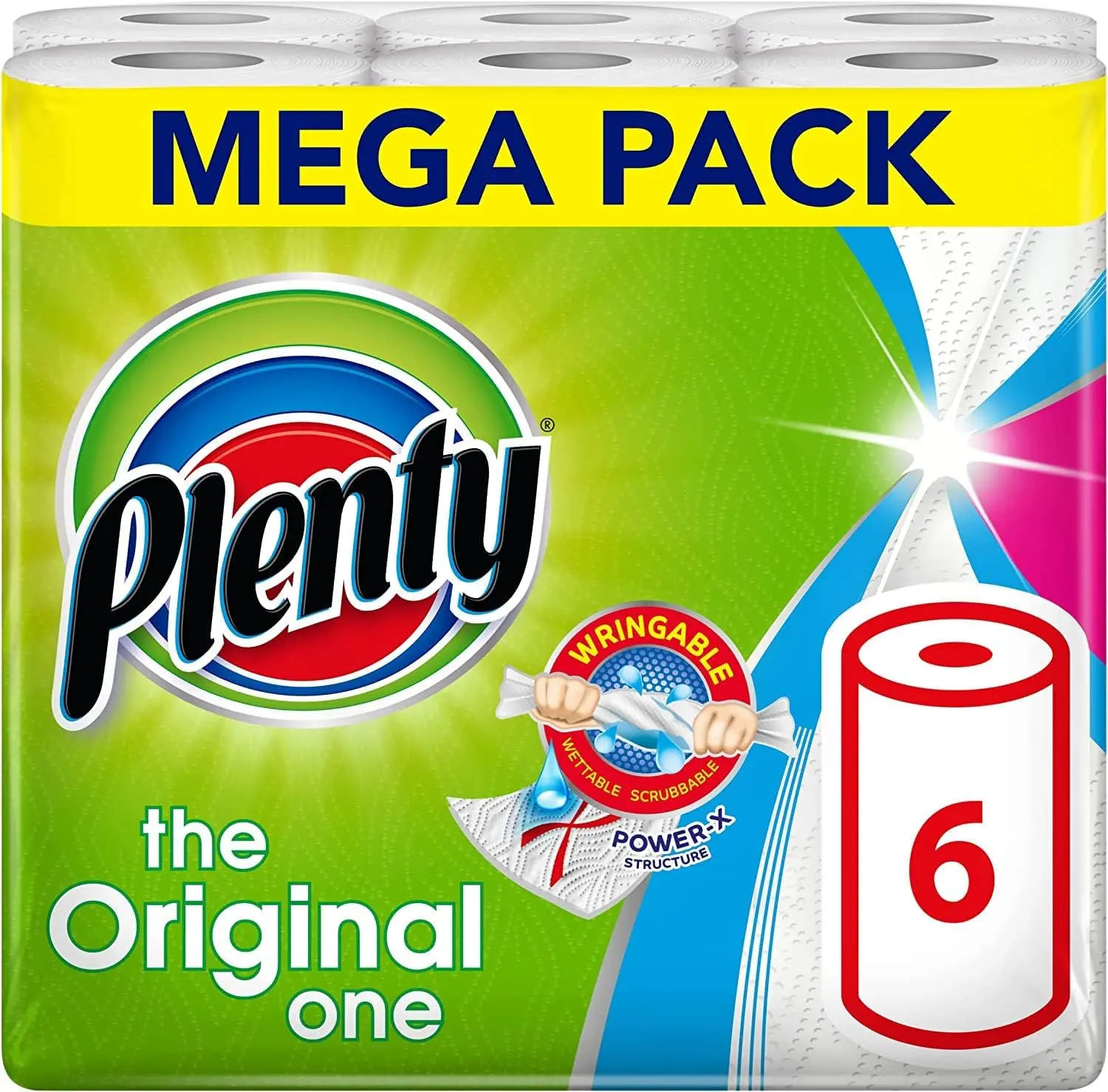 6 White Rolls, 600 Sheets of Kitchen Roll, 2-Ply Tissue