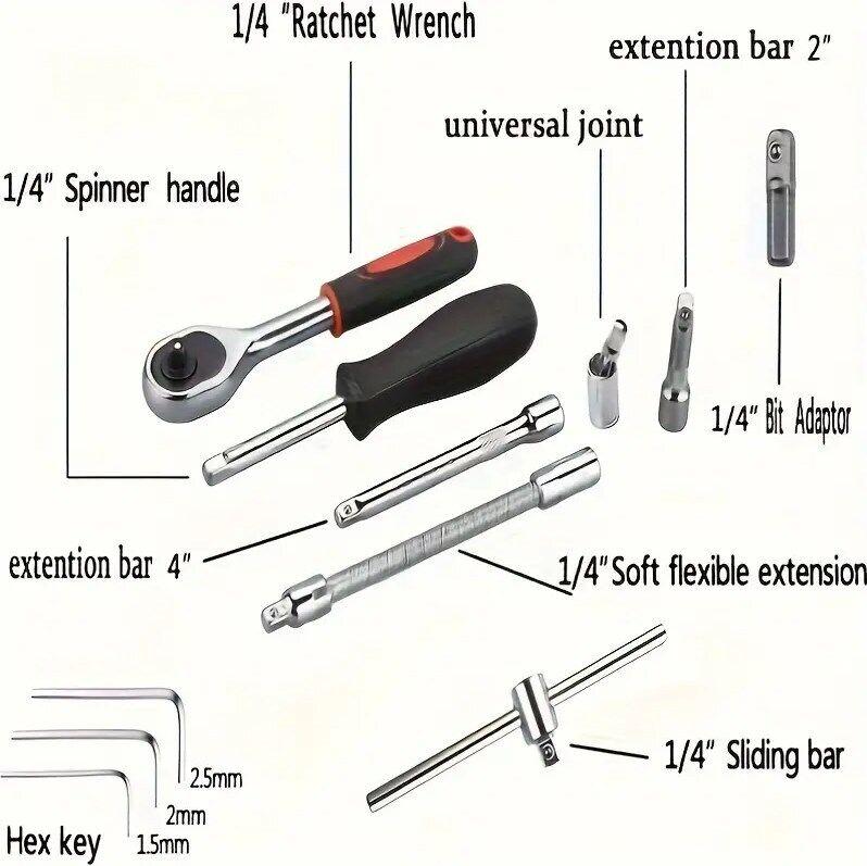 Product Introduction of 46 PCS ratchet set with socket 1/4" drive and extender, boxed, for automotive UK 4