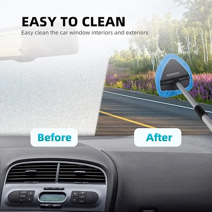 deuvuo Upgraded Car Windscreen Cleaner, 9 Pcs Expandable Car Window Cleaner with 6 Reusable Microfiber Pads, 2 Spray Bottles, Multifunctional Car Window Cleaner Tool Set 1