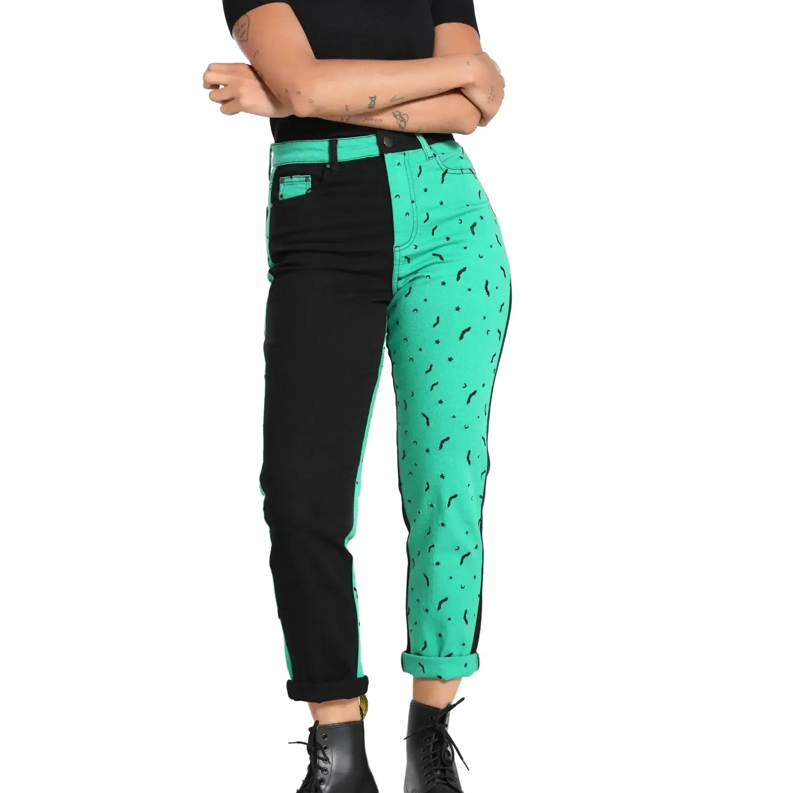 Duo Bat Jeans Green Cotton Button