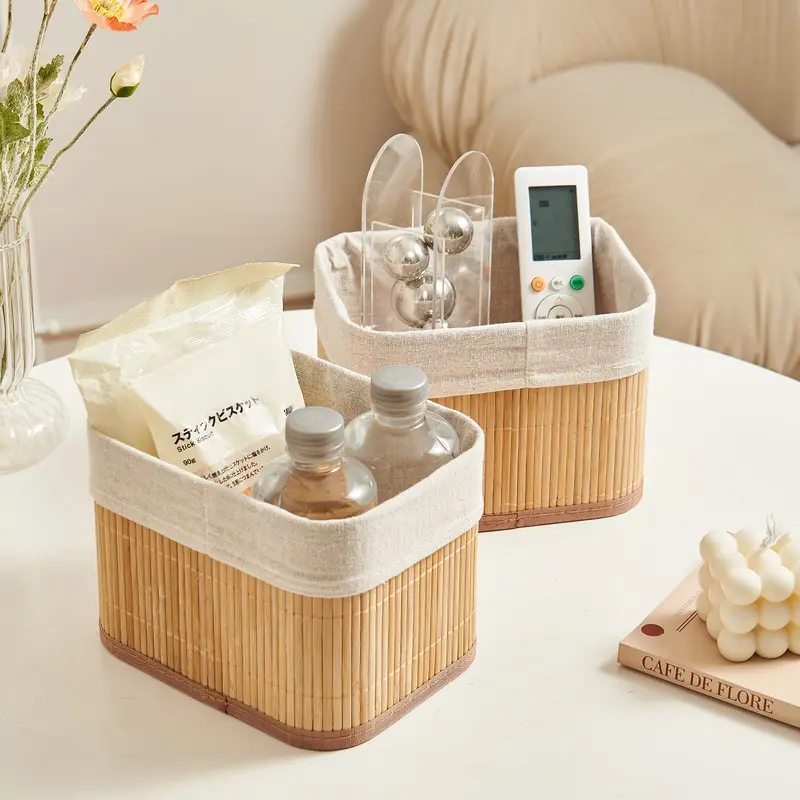 Eden & Willow Set of 3/4 Storage Shelf Baskets with Lining, Stackable Bamboo Storage Divider Boxes for Closet Drawer & Cupboards | Organiser Bins for Cupboards storage  organizer 5