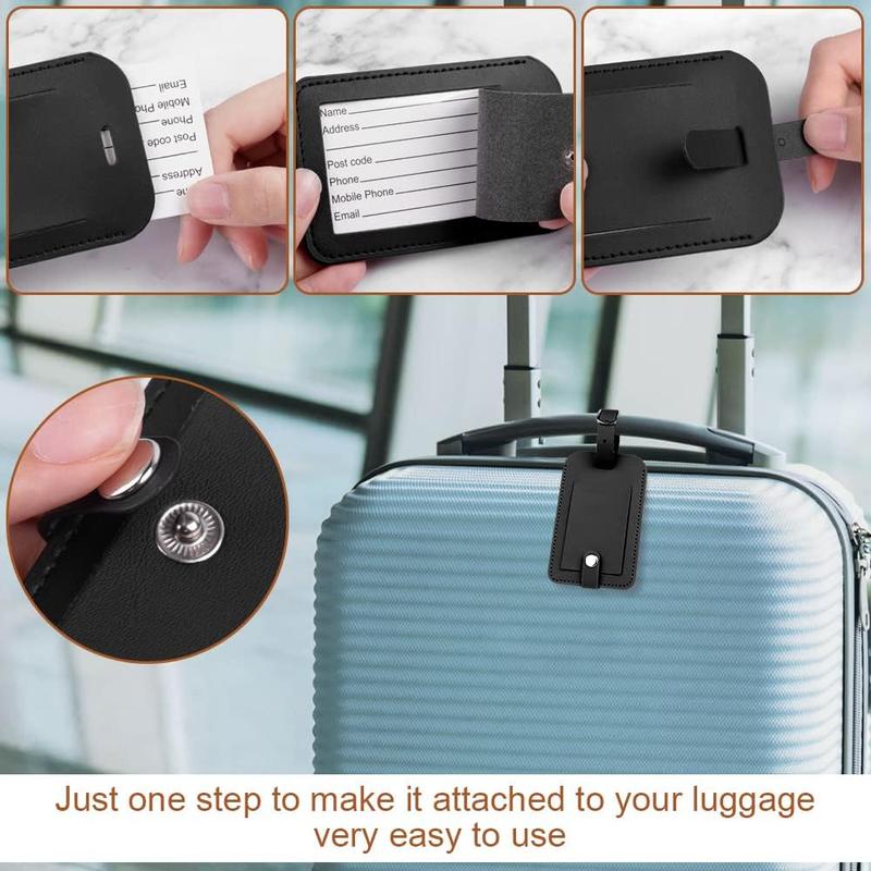 2 Pcs Luggage Tags, Leather Baggage Labels, Suitcase Name ID Card Tag Set, Leather Tags Travel Handbag Accessories for Preventing Loss of Bags(Black) 4