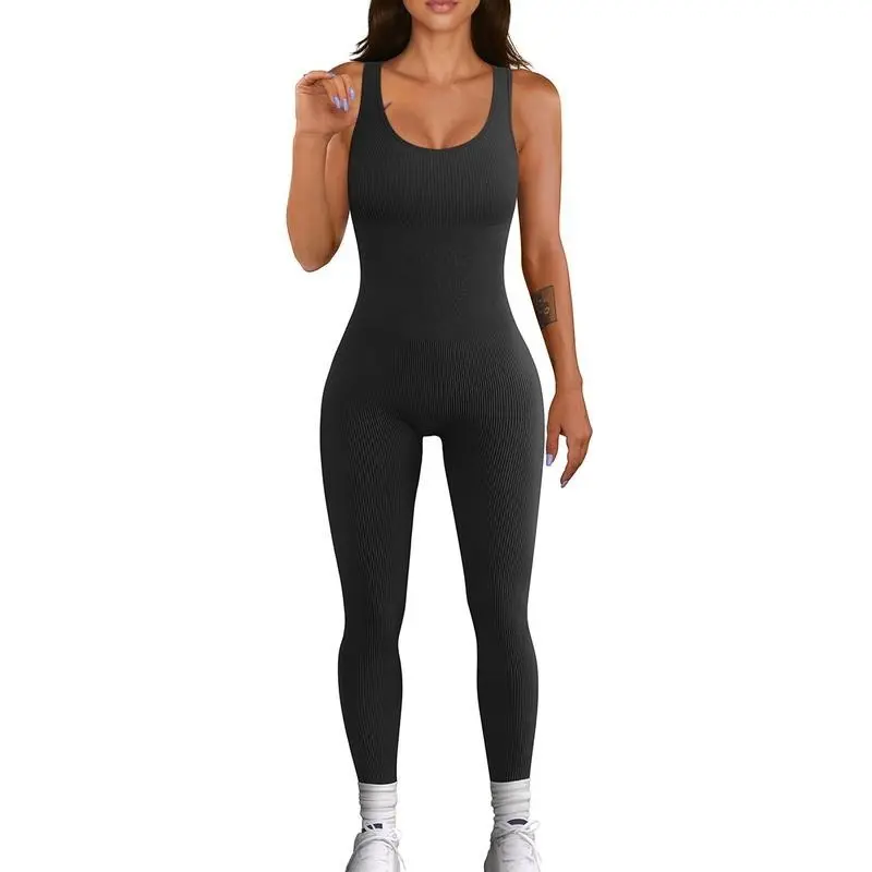 Women's Yoga Ribbed One Piece Tank Tops Rompers Sleeveless Exercise Jumpsuits
