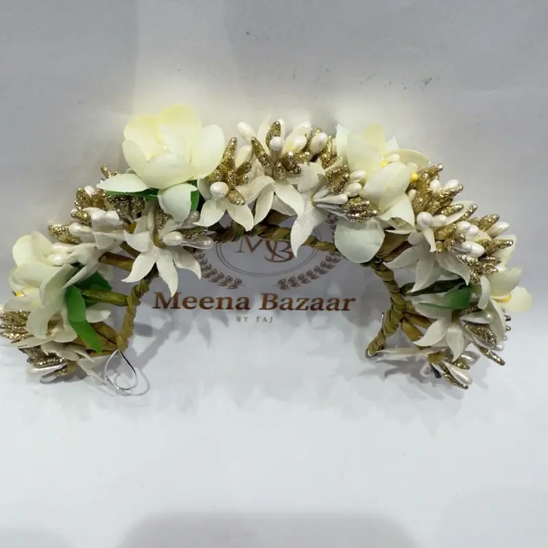 HF19 Hair Flower Accessory Artificial Fascinator Accessories Crown Headpiece Bridal Party Wear Cream Gold 1