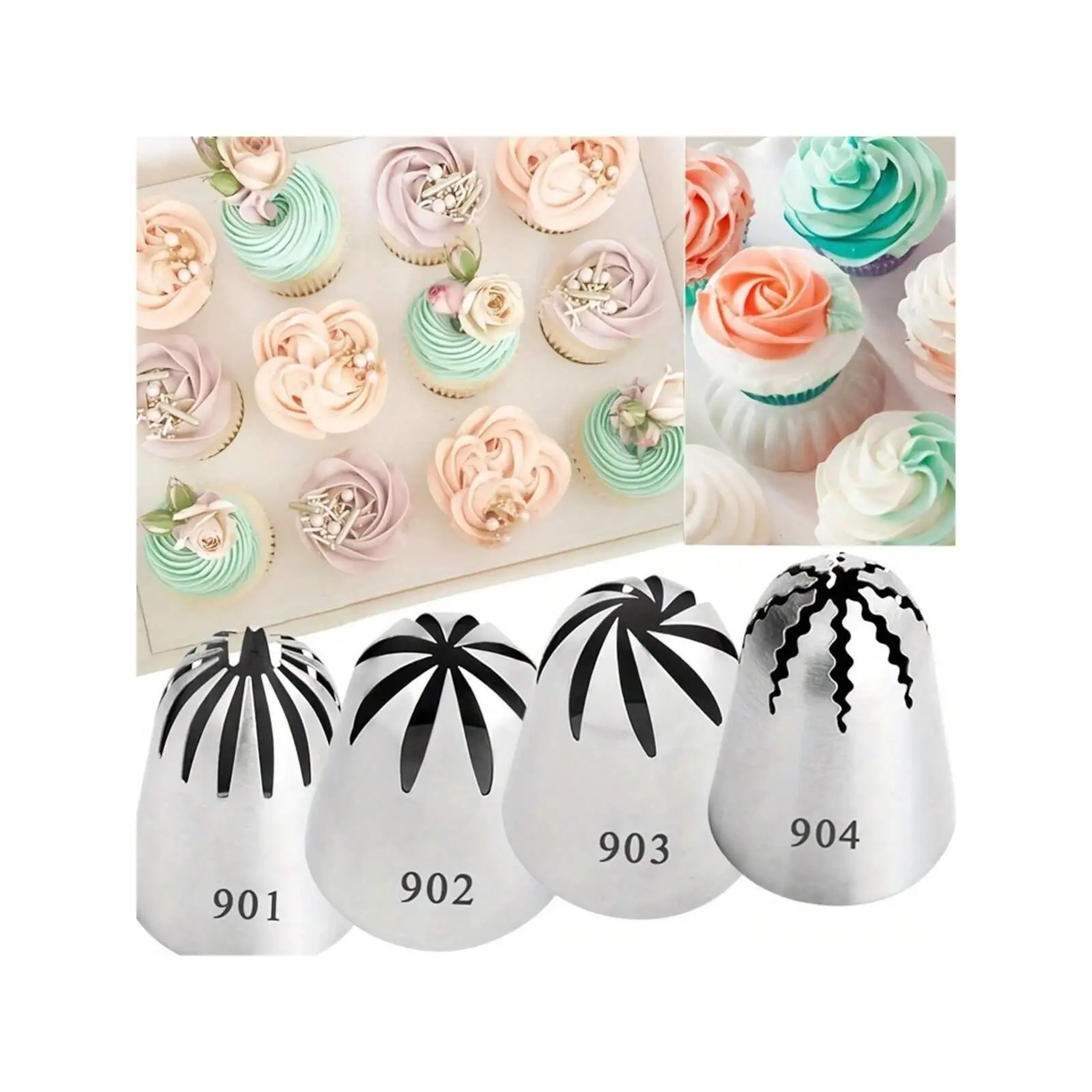 4pcs Large Cake Decorating Nozzle Set - #901, #902, #903, #904, Cake Decor Piping Tips, Baking Accessories
