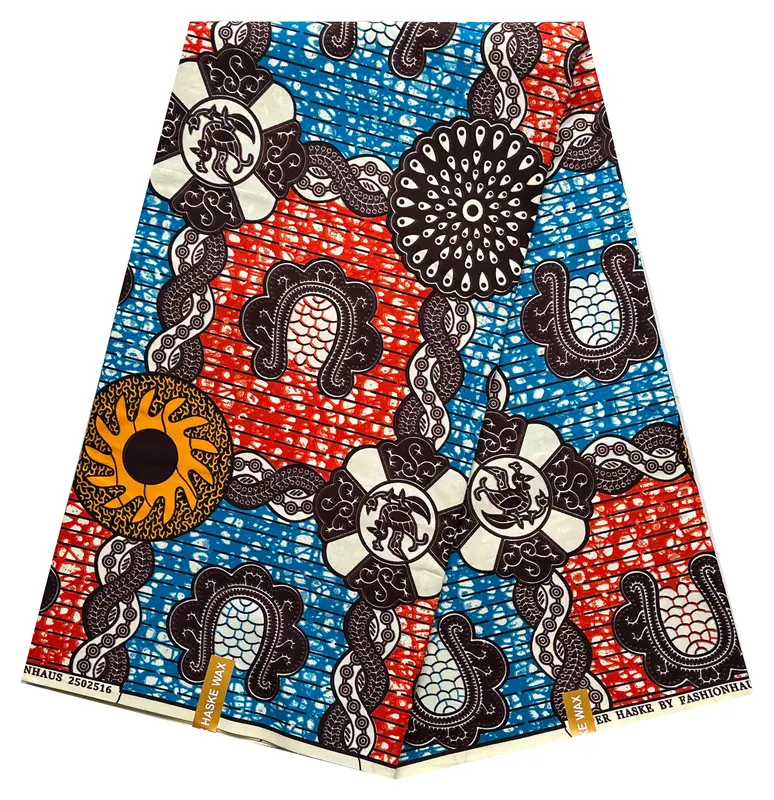 African Wax Print Ankara Polycotton Fabric, 6 Yards for Dressmaking, Quilts, Skirt, Apparel, Sewing, Crafting Material, 45" Inch Wide, 6 Yards Piece (5.4m Long x 1.2m Wide) 0