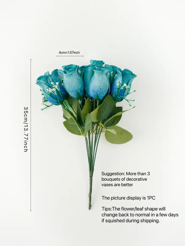 Valentine’s Day Decor Artificial Velvet Rose bud, 1 Piece 12 heads Colorful Faux Flower Bouquet, Artificial Flowers for Wedding and Home Decoration 1